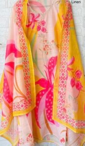 Nayab Pink floral linen suit set - Image 3