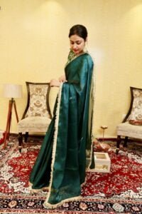 Bottle Green Tissue Silk Saree - Image 2