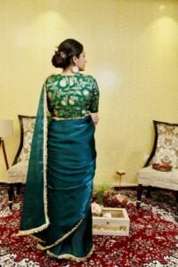 Bottle Green Tissue Silk Saree - Image 3