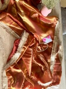 ORANGE POPSICLE TISSUE SILK SAREE - Image 5