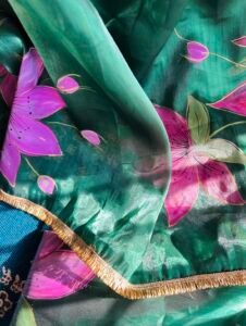 Emerald Green Handpainted Saree - Image 4