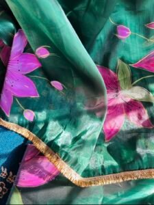 Emerald Green Handpainted Saree - Image 2