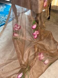 Pastel handpaint pure organza saree - Image 9