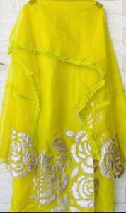 Neon green Organza silk unstiched suit - Image 2