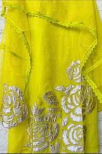 Neon green Organza silk unstiched suit