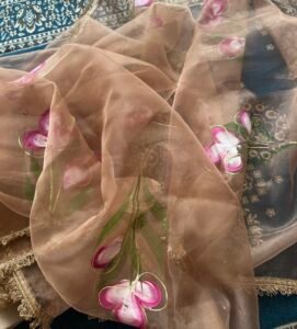 Pastel handpaint pure organza saree - Image 3