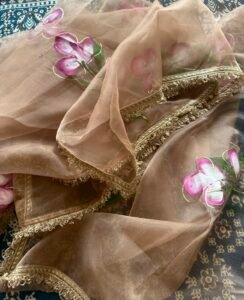 Pastel handpaint pure organza saree - Image 2