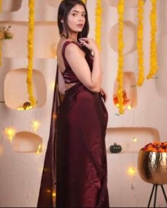 Maroon tissue saree - Image 6
