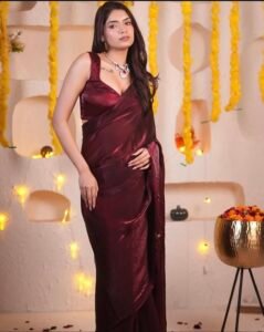 Maroon tissue saree - Image 2