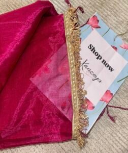 Magenta cotton tissue saree - Image 2