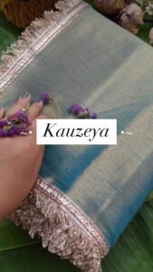 Sea green tissue saree - Image 4