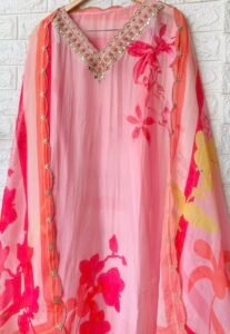 Peach pink organza silk suit