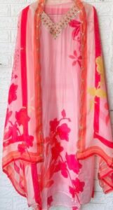 Peach pink organza silk suit - Image 3