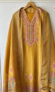 Mustard tissue silk suit - Image 4