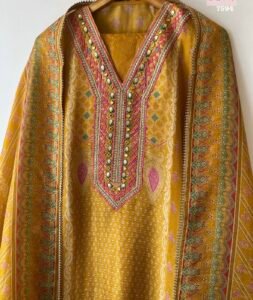 Mustard tissue silk suit - Image 3