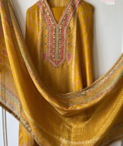 Mustard tissue silk suit - Image 2