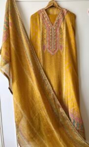 Mustard tissue silk suit - Image 5