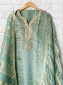 Sea green shimmer silk suit - Image 2