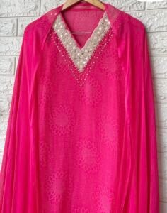 Organza silk magenta suit set