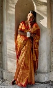 Mandakini rust orange tissue saree - Image 4