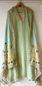 Mint green organza unstiched suit set - Image 4