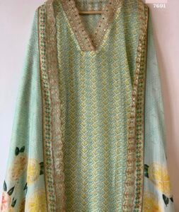 Mint green organza unstiched suit set