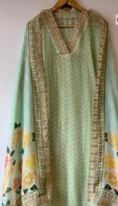 Mint green organza unstiched suit set - Image 3