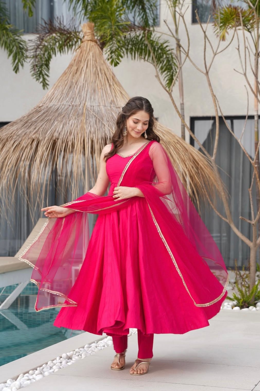 Meadow magenta anarkali