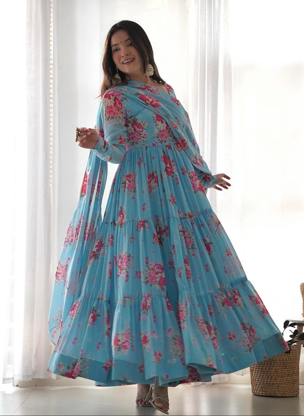 Skyblue anarkali suit