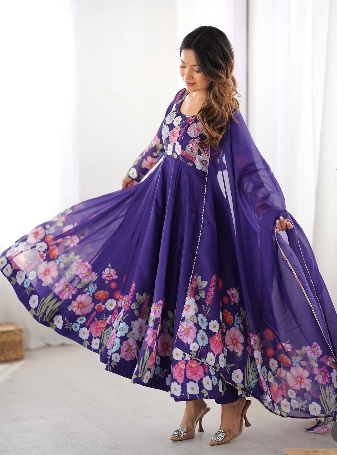 Floral purple anarkali