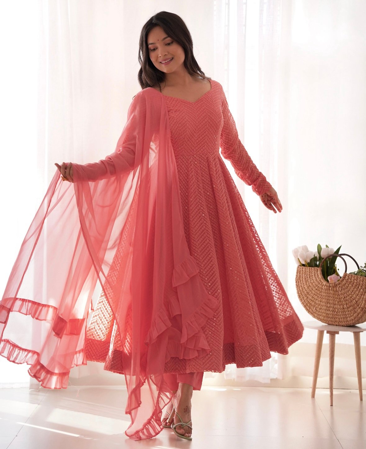 Peachy orange anarkali