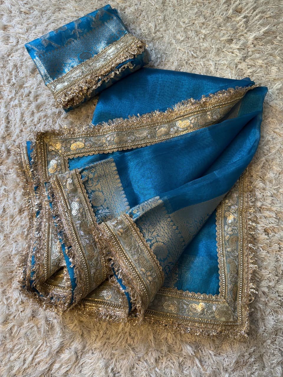 Teal blue tissue silk