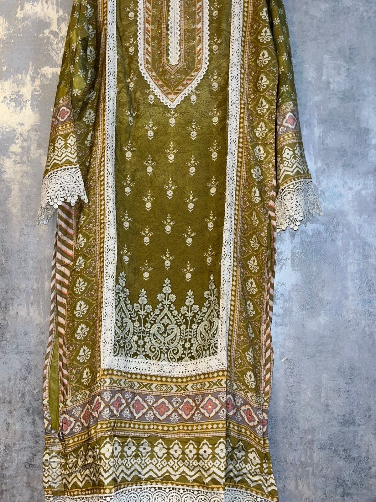 Mehndi green pakistani suit set