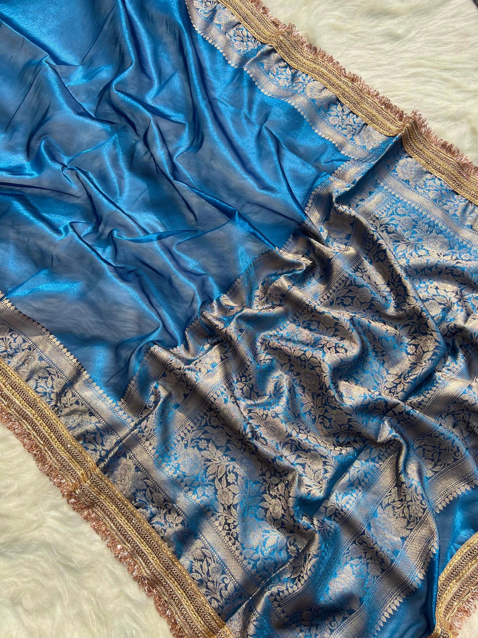 Blue tissue silk saree