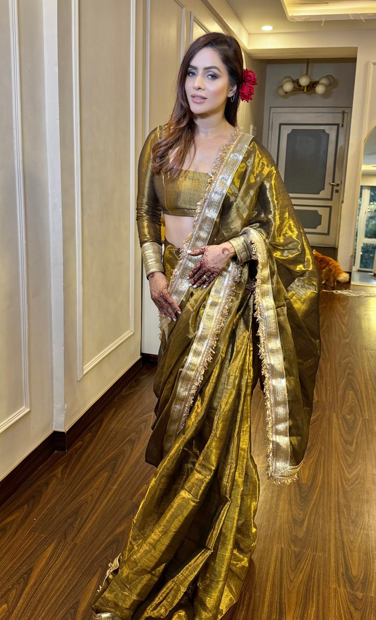 Chandni- Gold tissue silk - Image 5