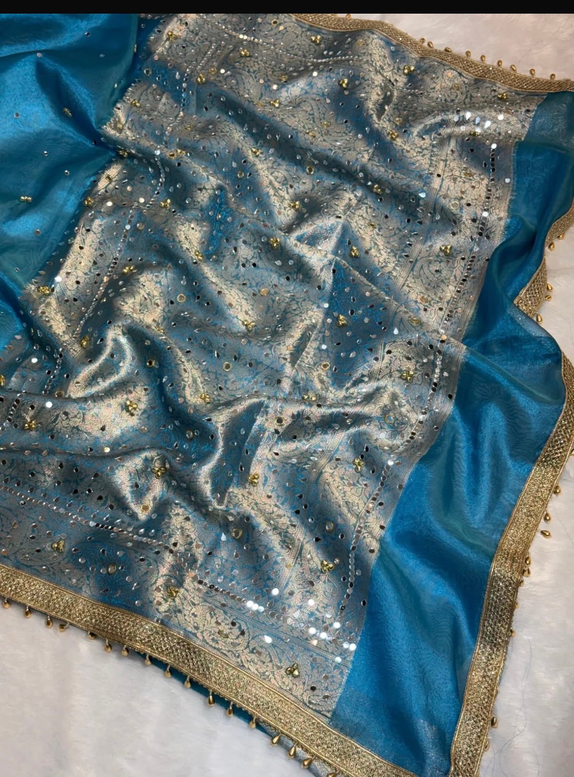 Firozi mirror ghungroo saree