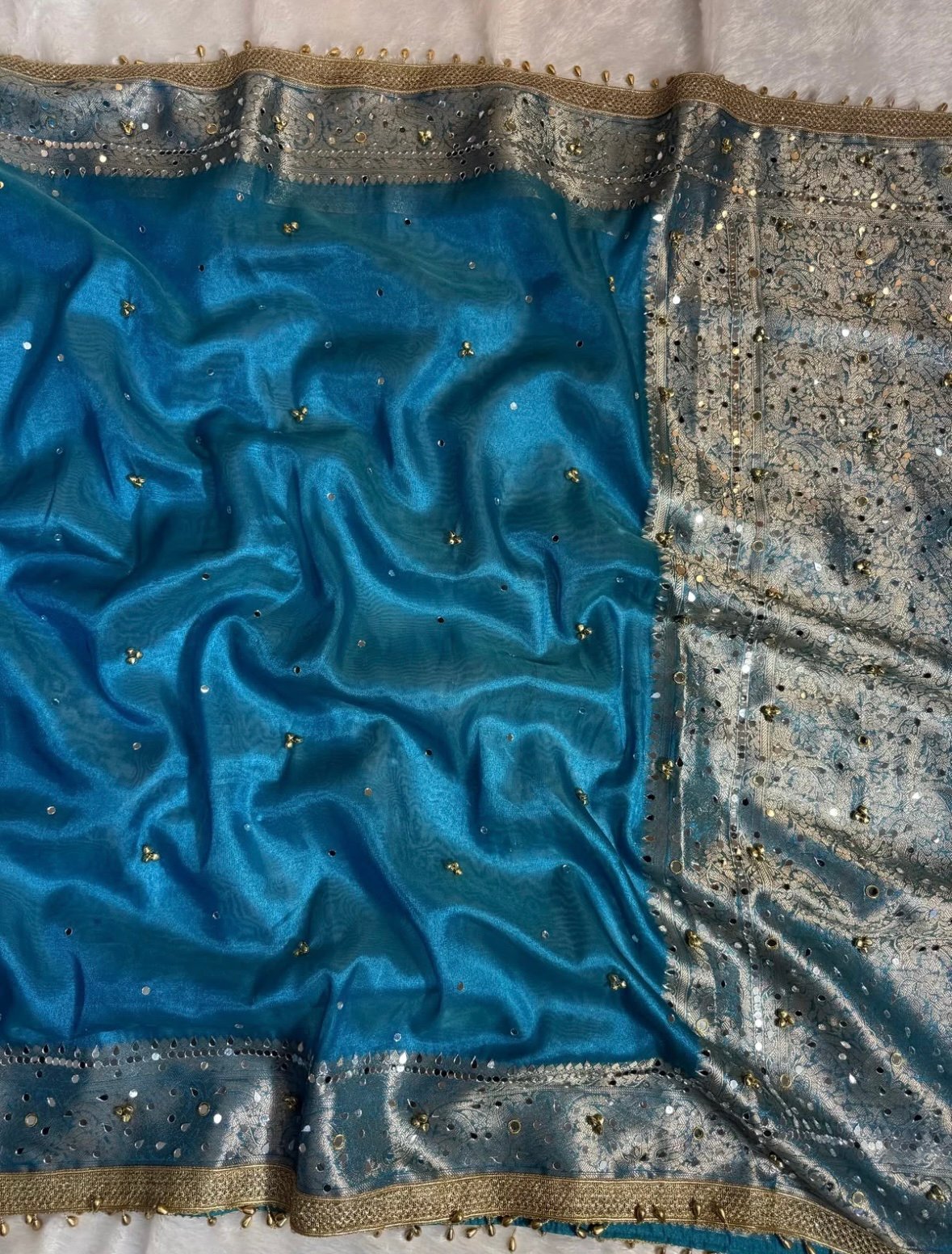 Firozi mirror ghungroo saree - Image 3